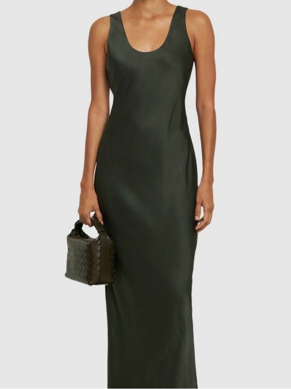 BANANA  REPUBLIC Olive Green Satin Maxi Dress NWOT